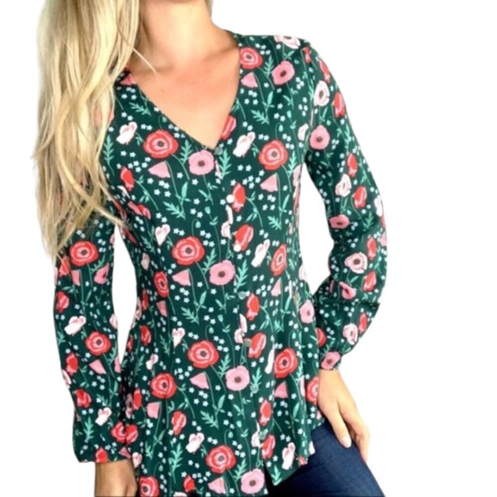 Matilda Jane Yesteryear Green Floral Button Front Blouse